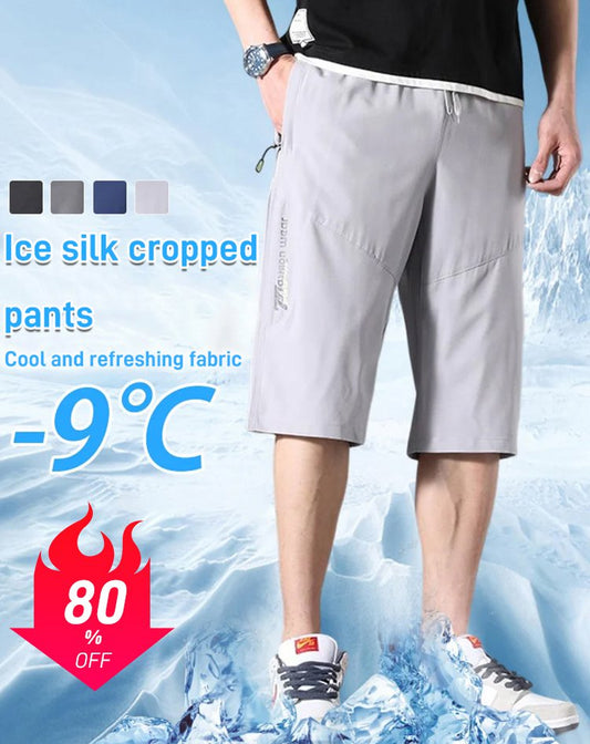 Men's quick-drying ice silk straight cropped pants