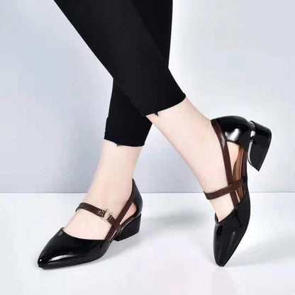 One Word Buckle Fashion Leather Shoes