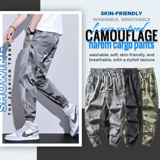 Loose on-trend camouflage harem cargo pants