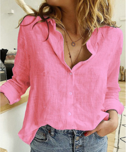 2023 New Hot Sale-Ladies Loose Casual Long Sleeve Linen Shirt