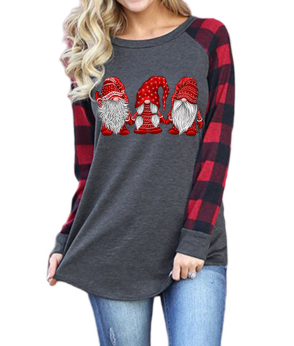 Ladies Santa Graphic Print Crew Neck Long Sleeve T-Shirt