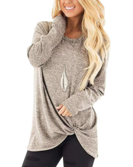 Women's Tunic Tops Solid Color Long Sleeve Soft and Comfortable T-Shirt