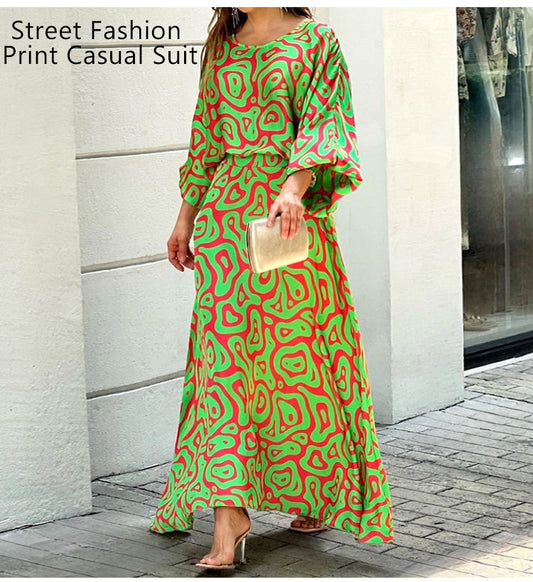 Women's Print Top & Maxi Skirt Set